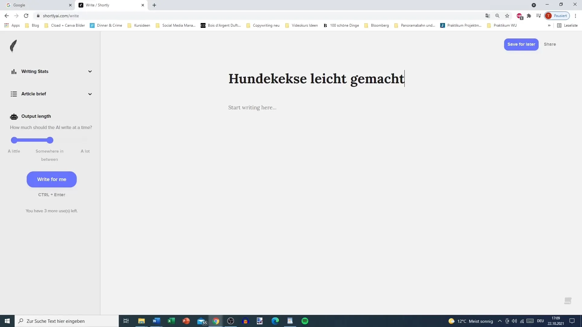 KI-ondersteunde copywriting met ShortlyAI