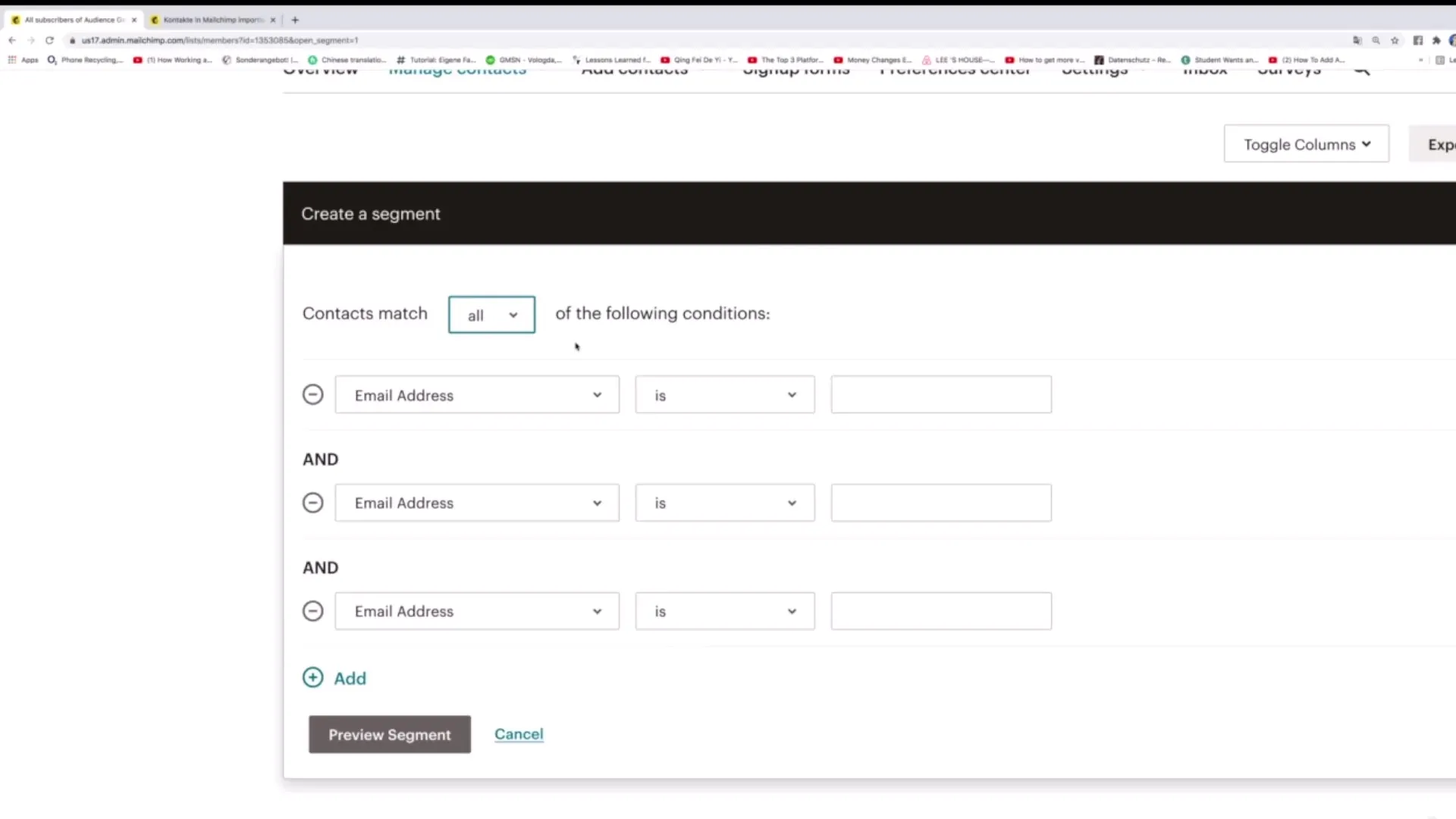 Zarządzanie segmentami w Mailchimp: usuwanie i edycja