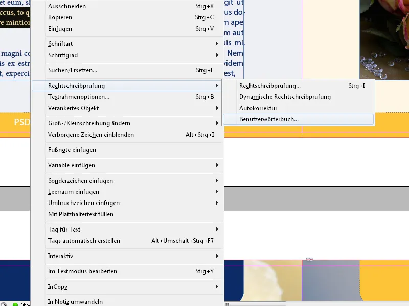Το μενού περιβάλλοντος στο InDesign