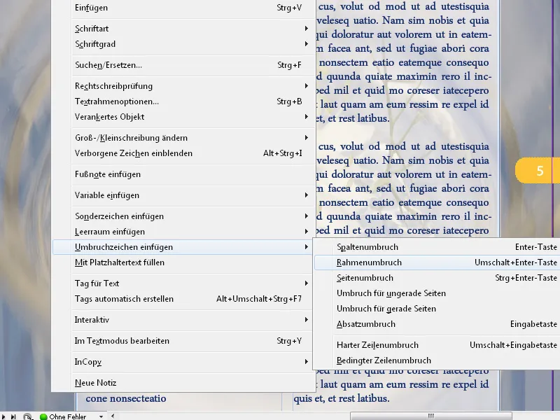 Το μενού περιβάλλοντος στο InDesign