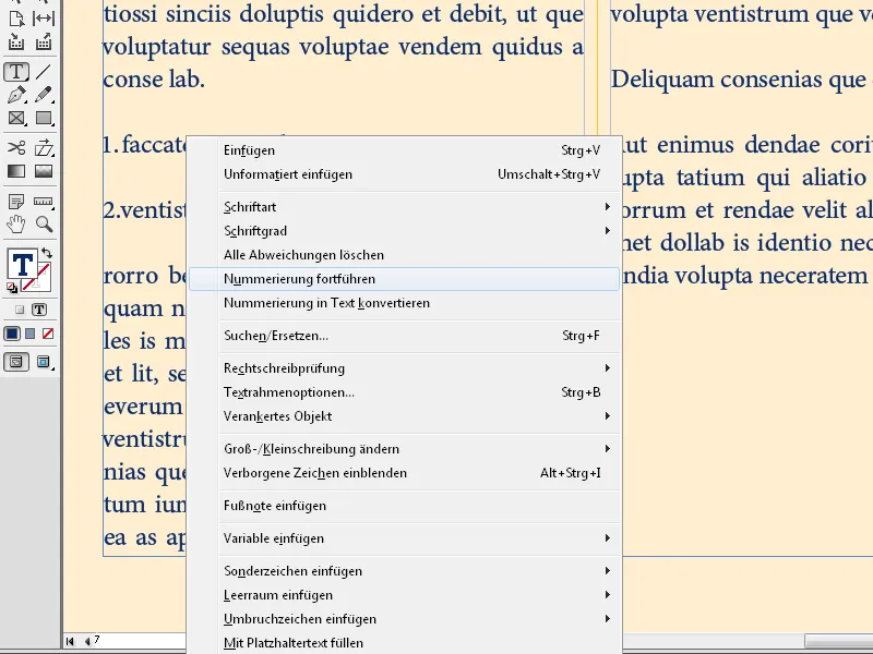 Το μενού περιβάλλοντος στο InDesign