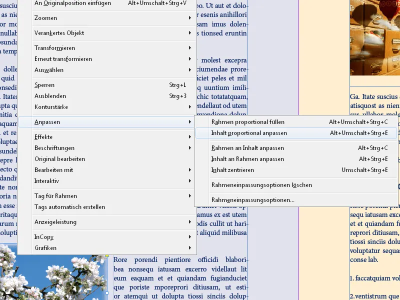 Το μενού περιβάλλοντος στο InDesign