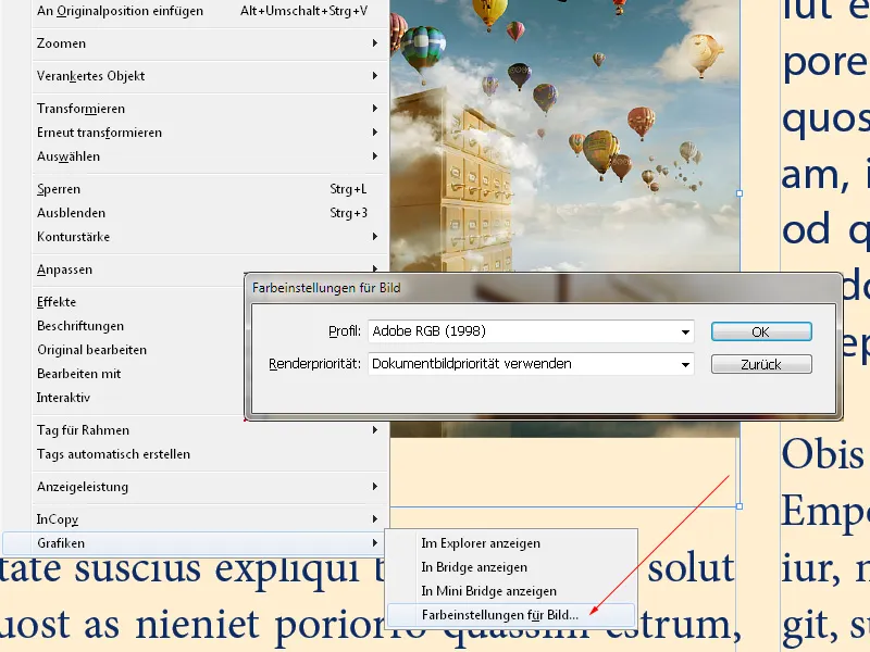 Το μενού περιβάλλοντος στο InDesign