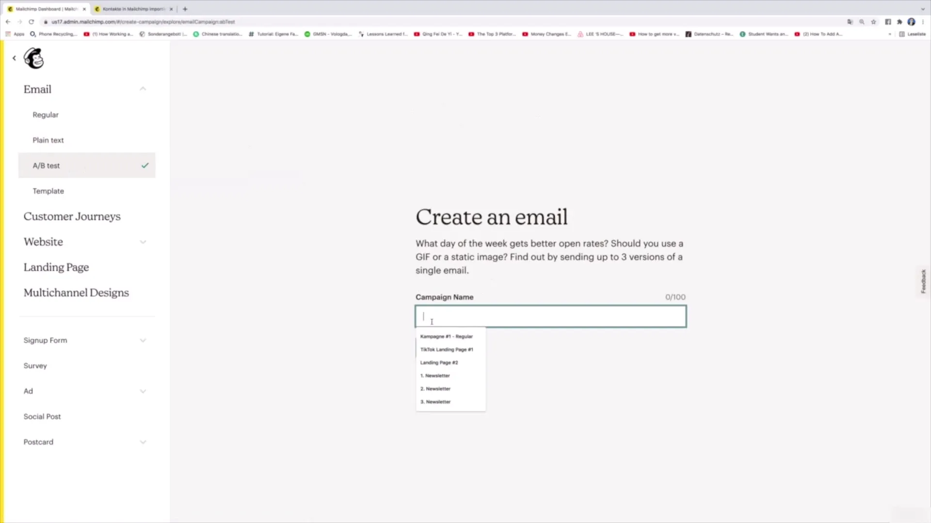 Test A/B dla tematów w Mailchimp krok po kroku