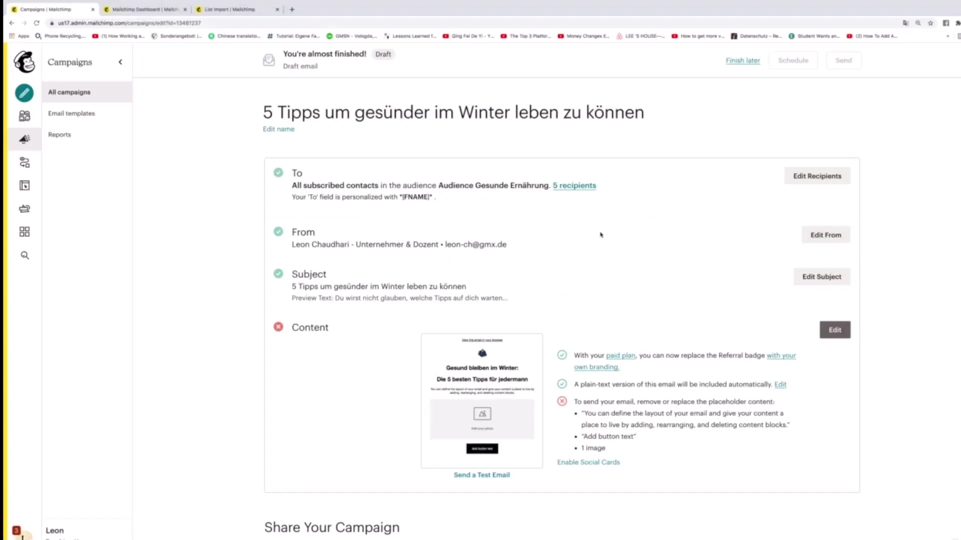 Przeglądaj i edytuj kampanie w Mailchimpie