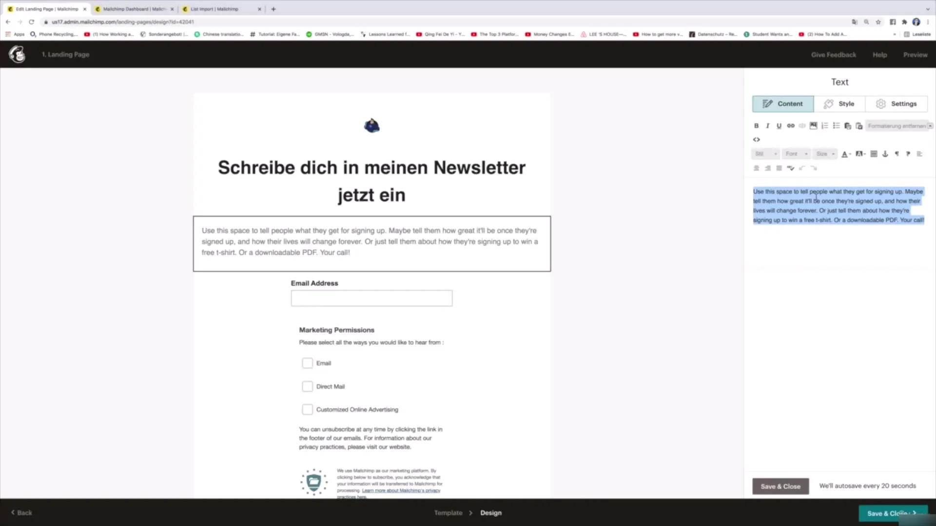 Tworzenie prostych stron docelowych za pomocą Mailchimp