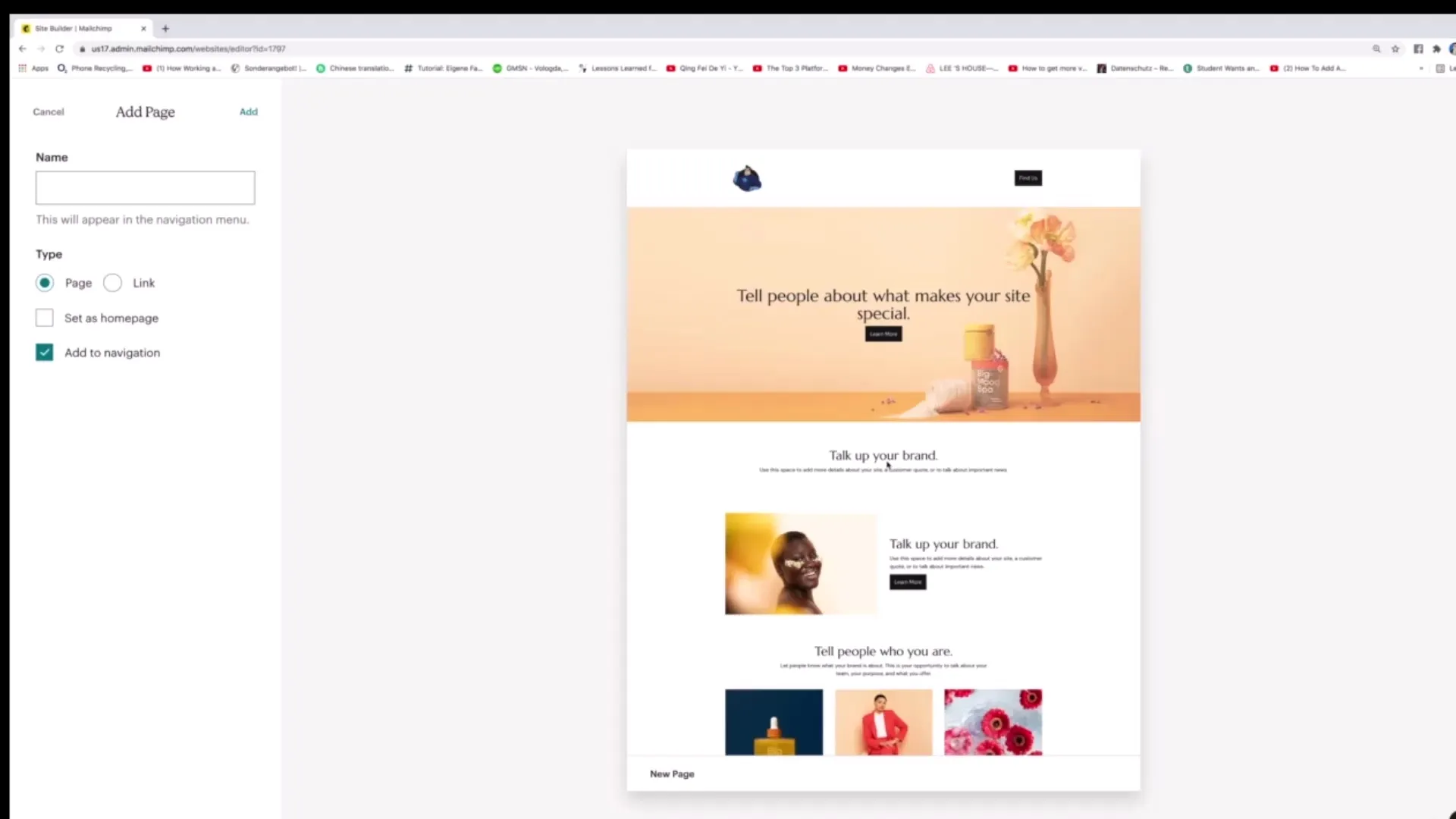 Dodaj i dostosuj nowe strony w Mailchimp