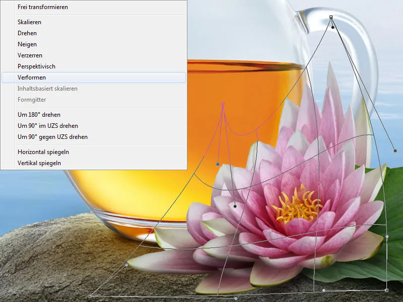 Cartel publicitario de Lotus Tea - Parte 05 - Tetera de composición con inserto de letras de loto