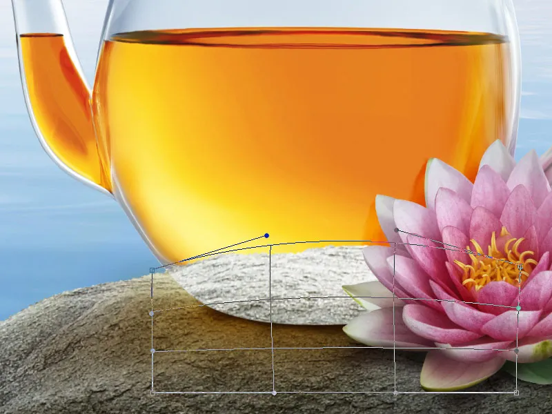 Cartel publicitario de Lotus Tea - Parte 05 - Tetera de composición con inserto de letras de loto