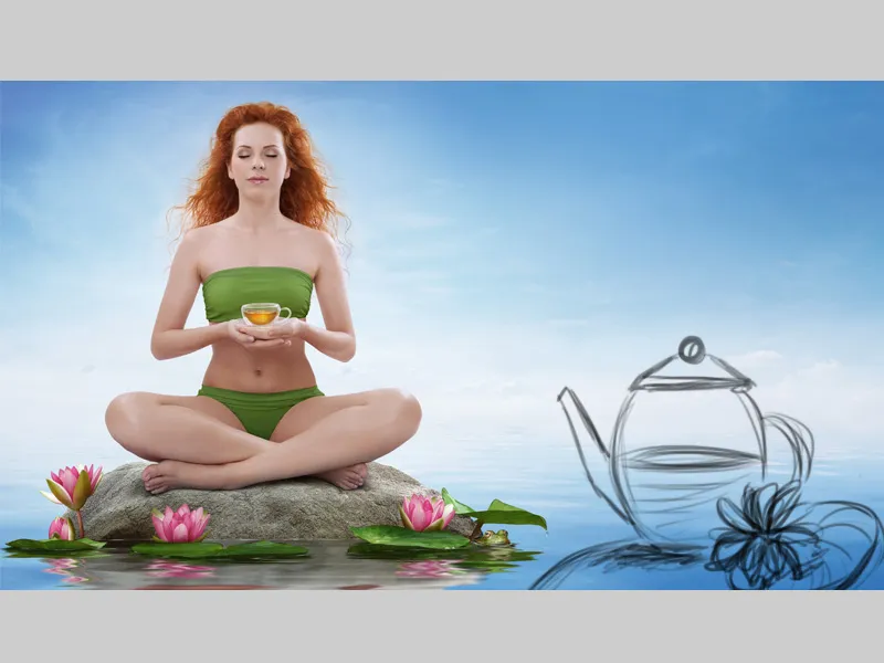 Cartel publicitario de Lotus Tea - Parte 05 - Tetera de composición con inserto de letras de loto Cartel publicitario de Lotus Tea - Parte 05 - Tetera de composición con inserto de letras de loto