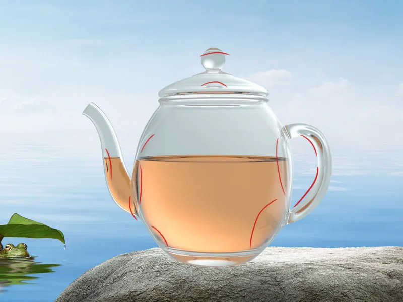 Cartel publicitario de Lotus Tea - Parte 05 - Tetera de composición con inserto de letras de loto