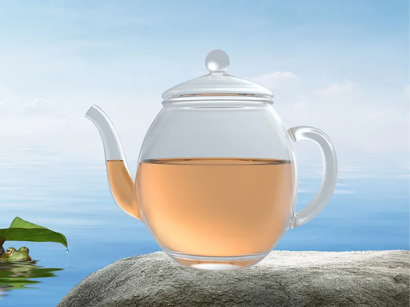 Cartel publicitario de Lotus Tea - Parte 05 - Tetera de composición con inserto de letras de loto