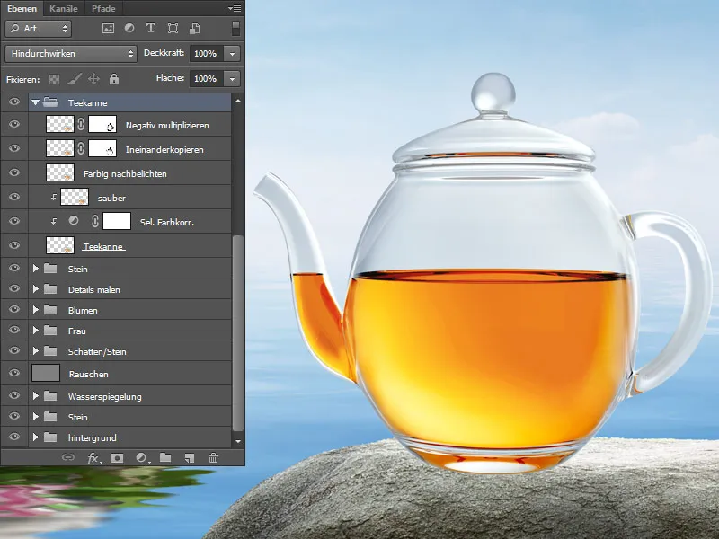 Cartel publicitario de Lotus Tea - Parte 05 - Tetera de composición con inserto de letras de loto