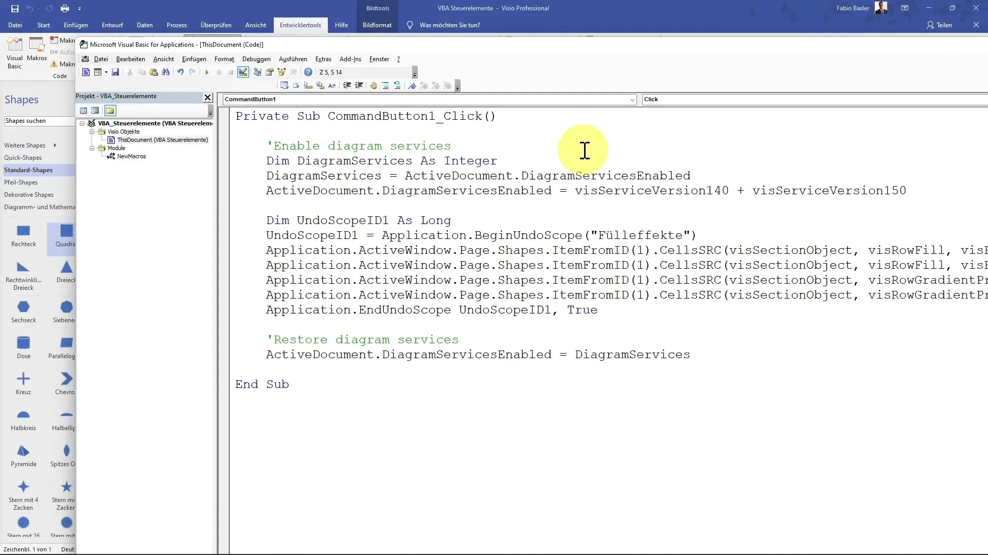 Cambiare i colori delle forme in Visio con VBA