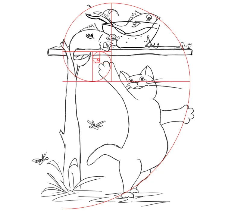 Illustration - Auf der Fischjagd! - Teil 1 - Skizze - Katze malen
