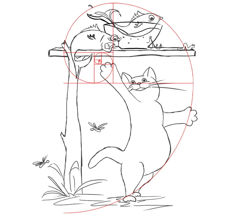 Illustrazione - Alla caccia dei pesci! - Parte 1 - Schizzo - Dipingere un gatto