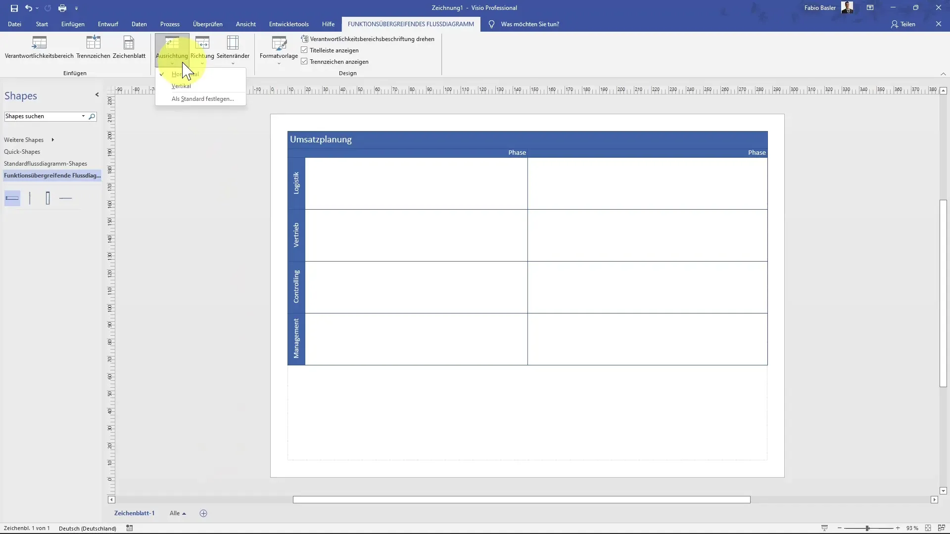 Creare un diagramma di flusso interfunzionale in MS Visio