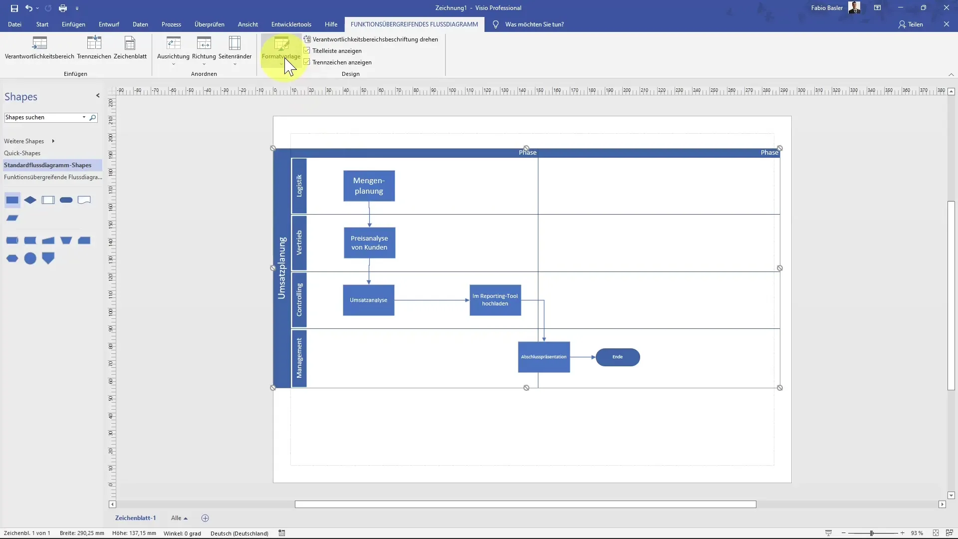 Creare un diagramma di flusso interfunzionale in MS Visio