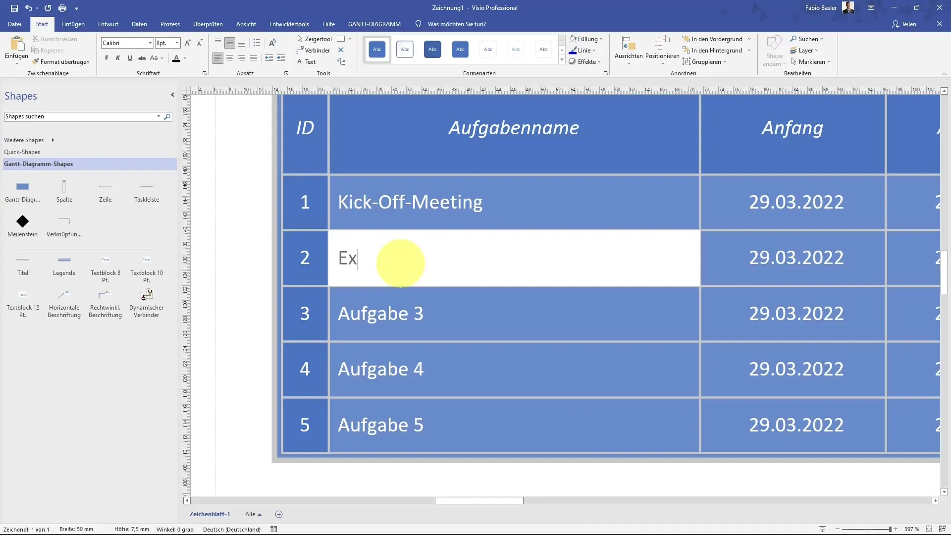 Creazione passo dopo passo di un diagramma di Gantt in MS Visio