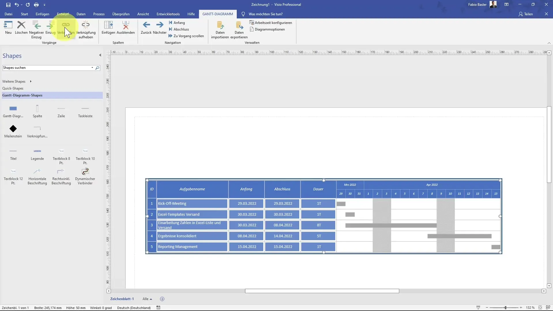 Creare un diagramma di Gantt passo dopo passo in MS Visio