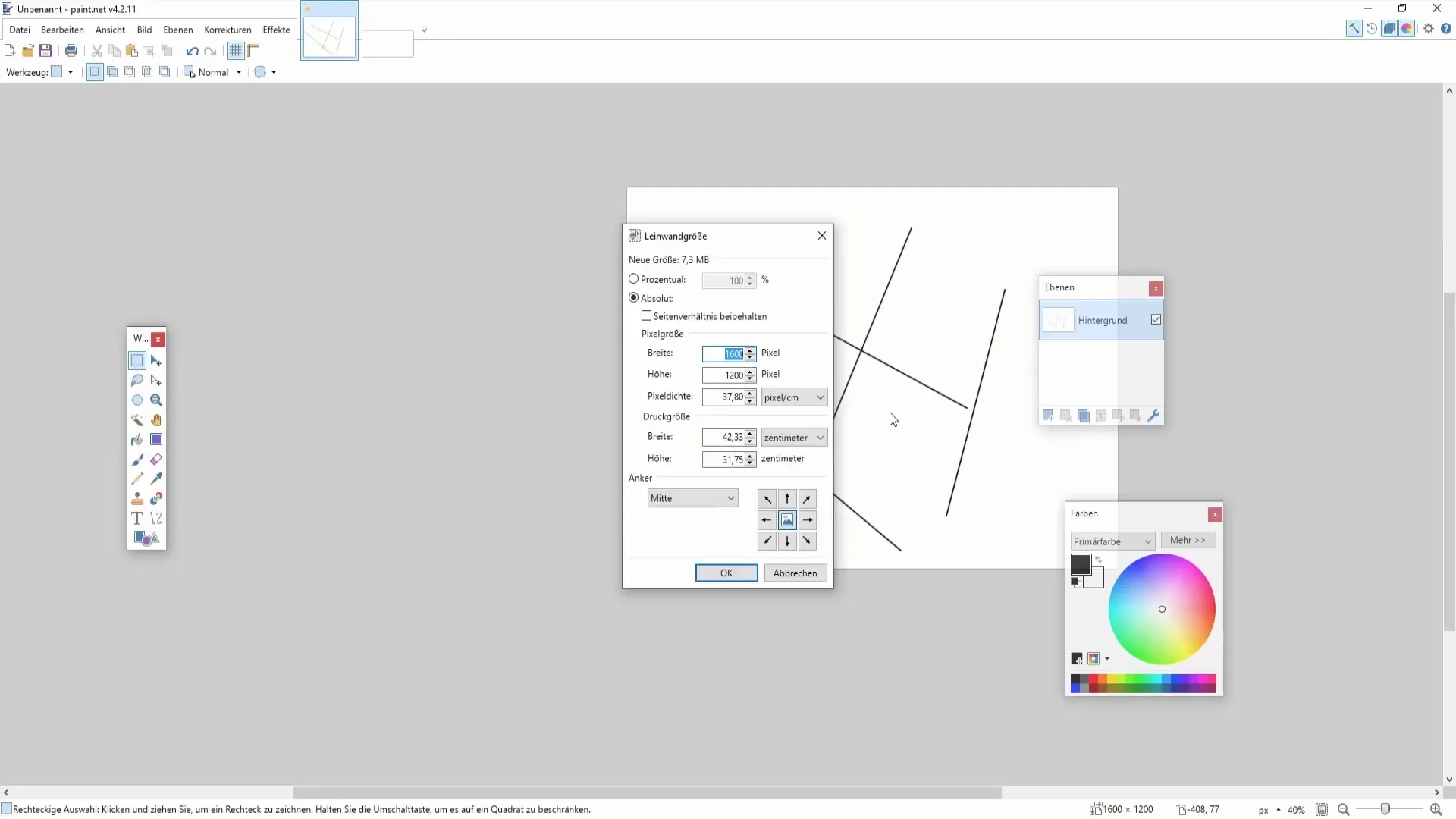Attēla un audekla izmēra optimizēšana programmā Paint.NET