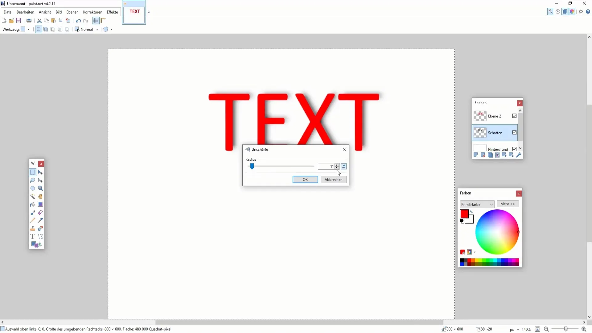 Designul umbrelor pentru texte și obiecte în Paint.NET