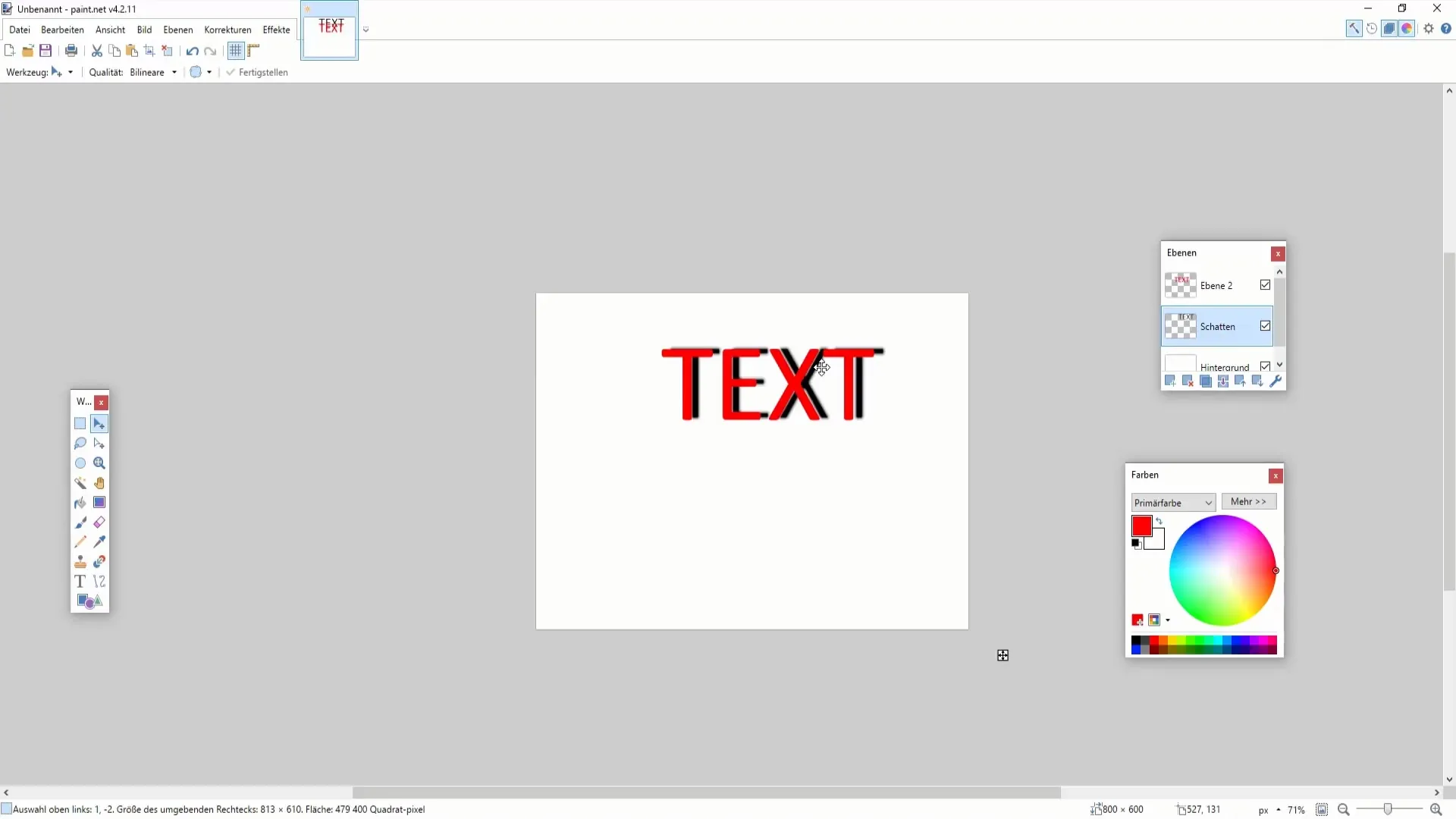 Designul umbrelor pentru texte și obiecte în Paint.NET