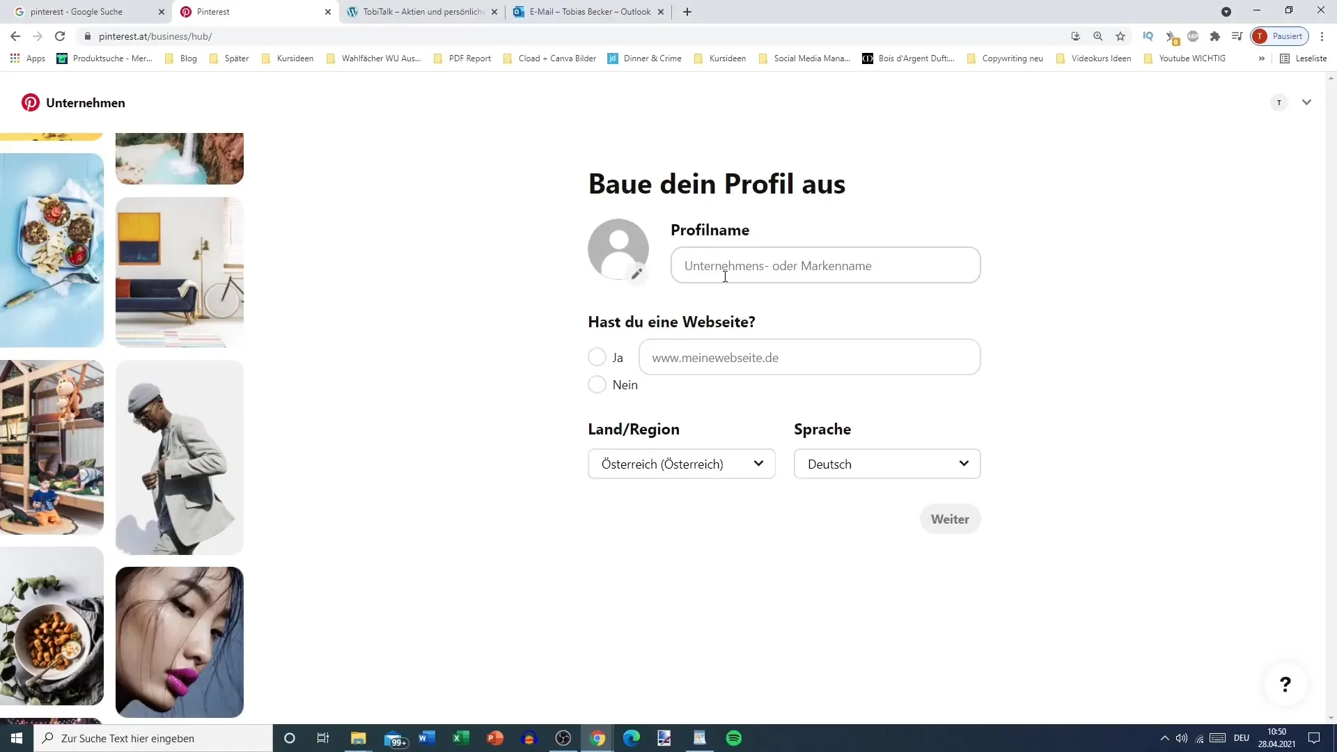 Vytvoření účtu pro podnikání na Pinterestu je snadné