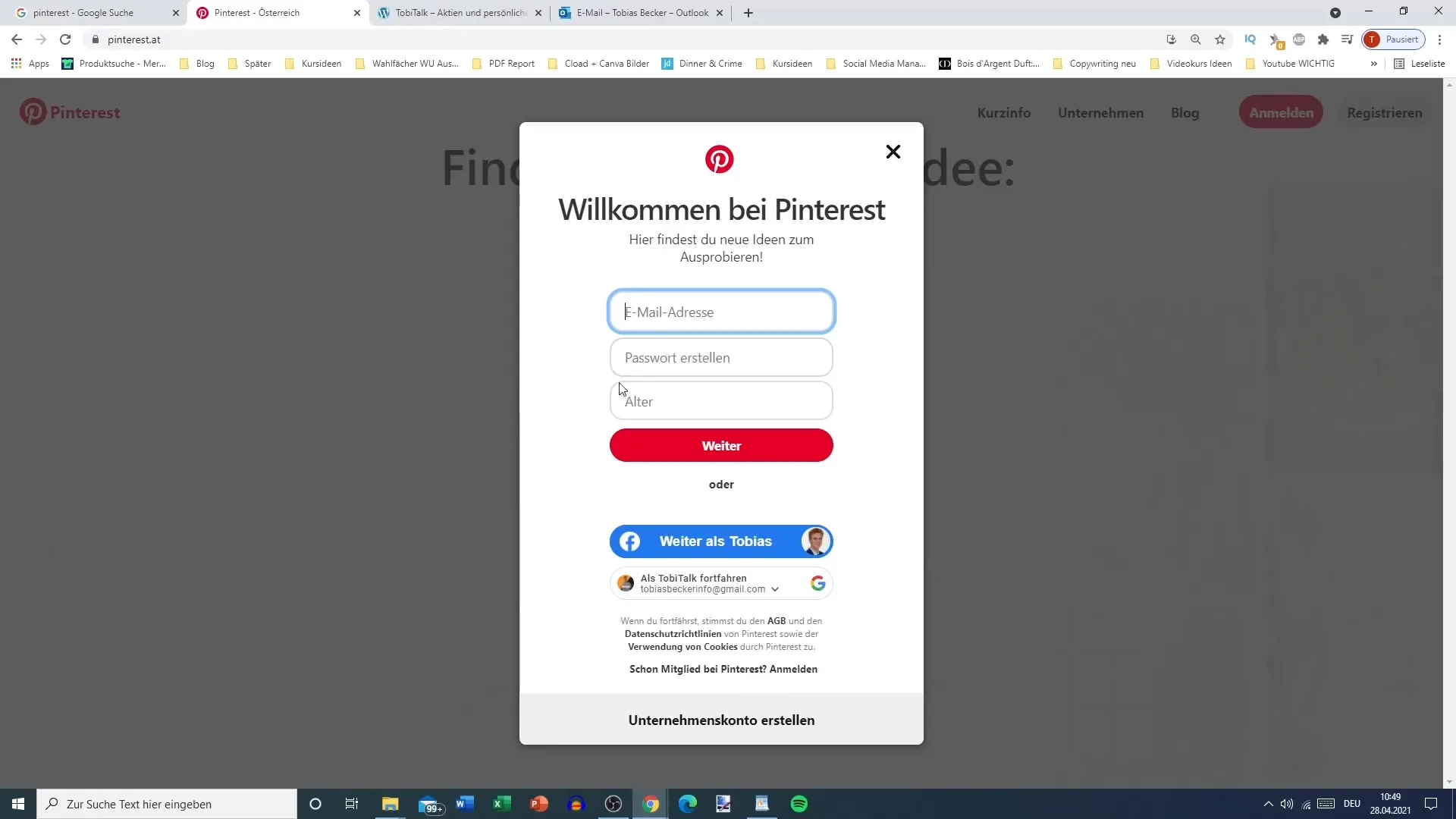 Vytvoření účtu na Pinterest Business je snadné. 