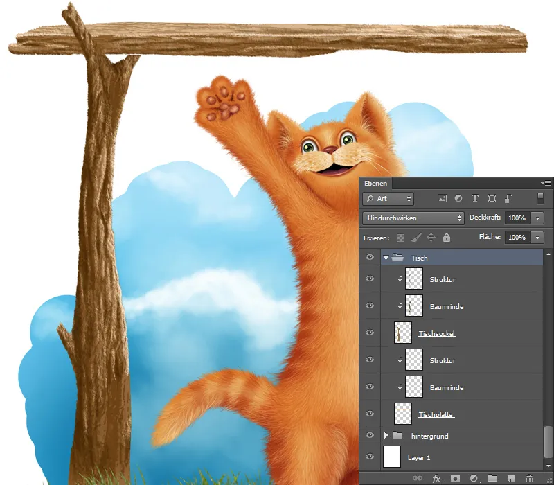 Ilustración - ¡A la caza del pez! - Parte 2 - Fondo de pintura, insectos y gusano
