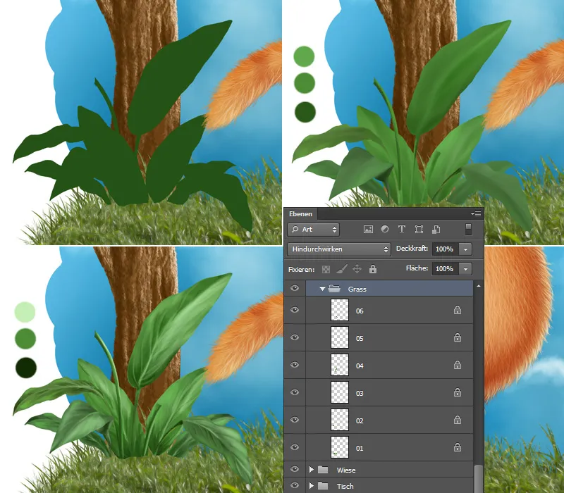 Ilustración - ¡A la caza del pez! - Parte 2 - Fondo de pintura, insectos y gusano