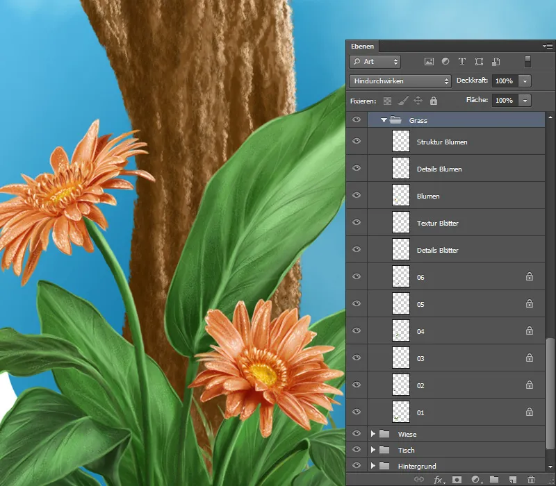 Ilustración - ¡A la caza del pez! - Parte 2 - Fondo de pintura, insectos y gusano