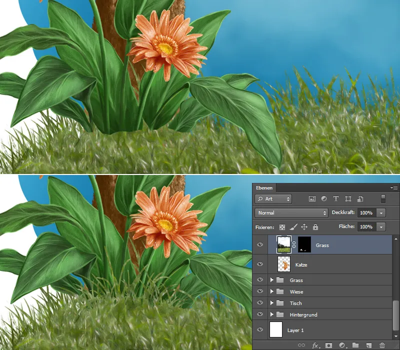 Ilustración - ¡A la caza del pez! - Parte 2 - Fondo de pintura, insectos y gusano