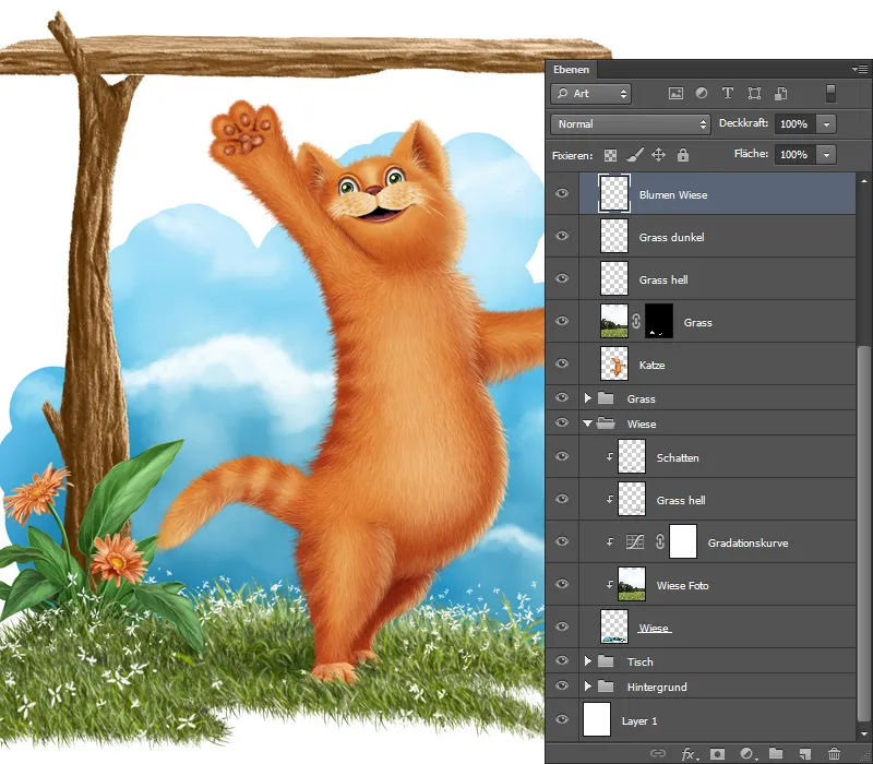 Ilustración - ¡A la caza del pez! - Parte 2 - Fondo de pintura, insectos y gusano