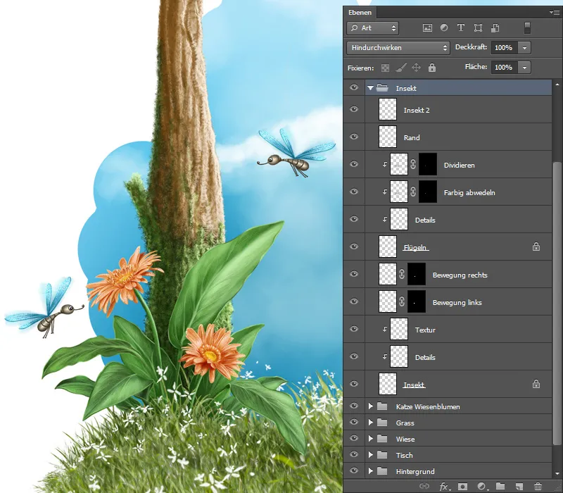 Ilustración - ¡A la caza del pez! - Parte 2 - Fondo de pintura, insectos y gusano