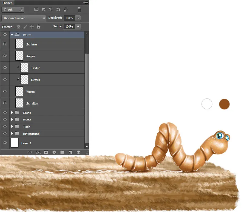 Ilustración - ¡A la caza del pez! - Parte 2 - Fondo de pintura, insectos y gusano