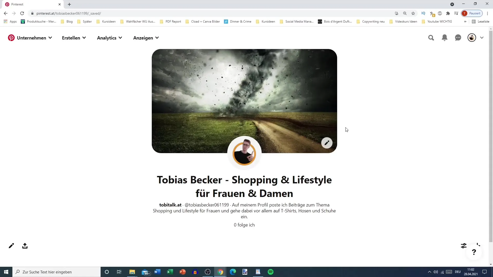 Vytvoření profilu na Pinterestu: popis profilu, profilový obrázek a titulní obrázek