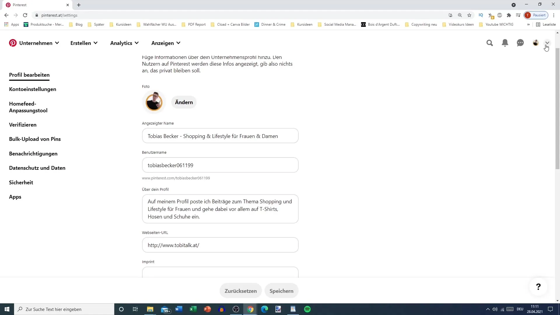 Optimální nastavení účtu na Pinterest pro podniky