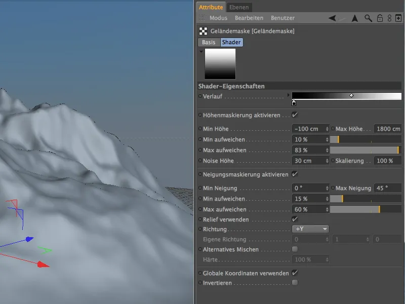 New in Release 13 - Snow in the mountains with the terrain mask shader
