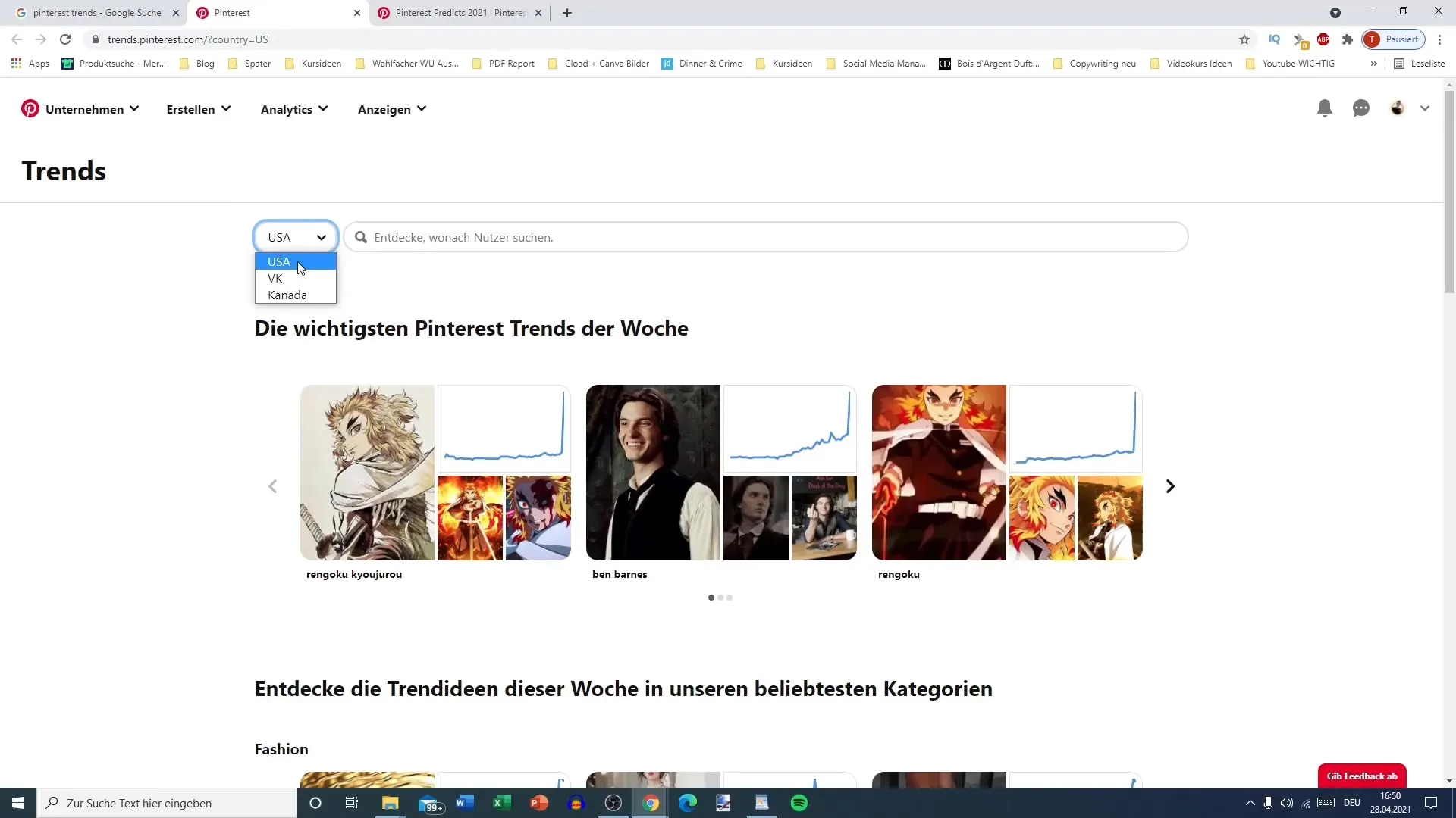 Efektivní vyhledávání klíčových slov pomocí Pinterest Trends
