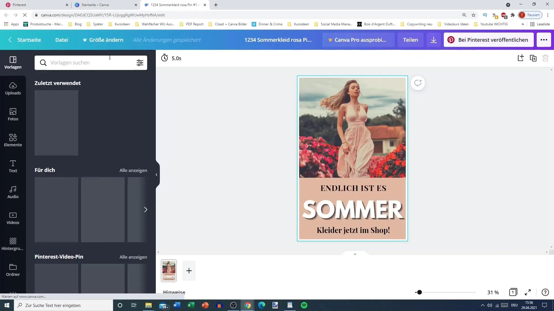 Vytvořte a nahrajte špendlíky prostřednictvím Canvy