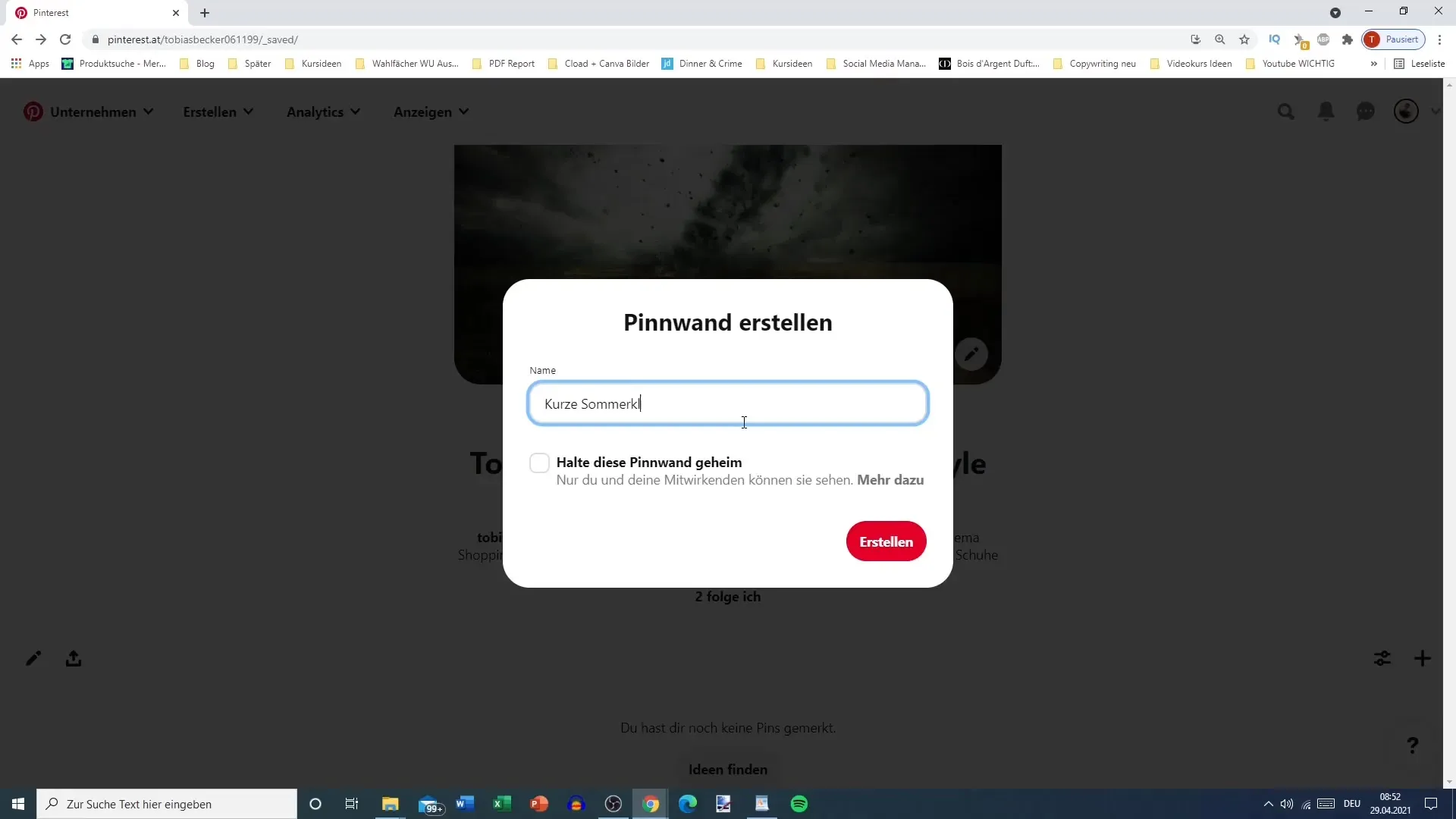 Vytvoření první "nástěnky" na Pinterestu: Postup step-by-step