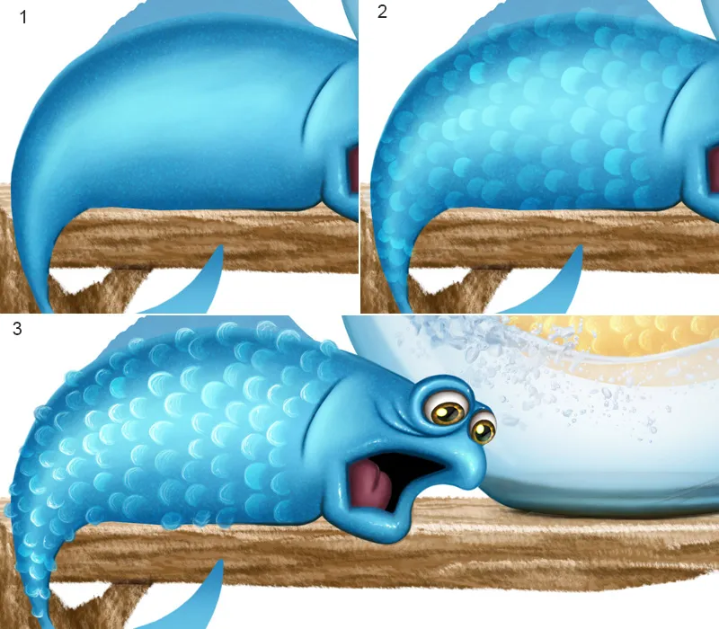 Ilustración - ¡A la caza del pez! - Parte 3 - Pintar peces - Final