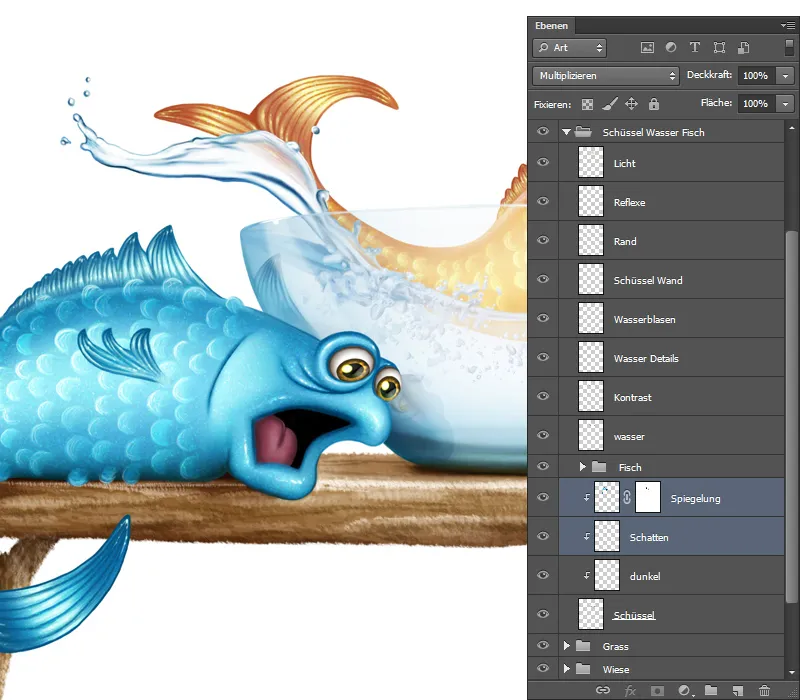 Ilustración - ¡A la caza del pez! - Parte 3 - Pintar peces - Final