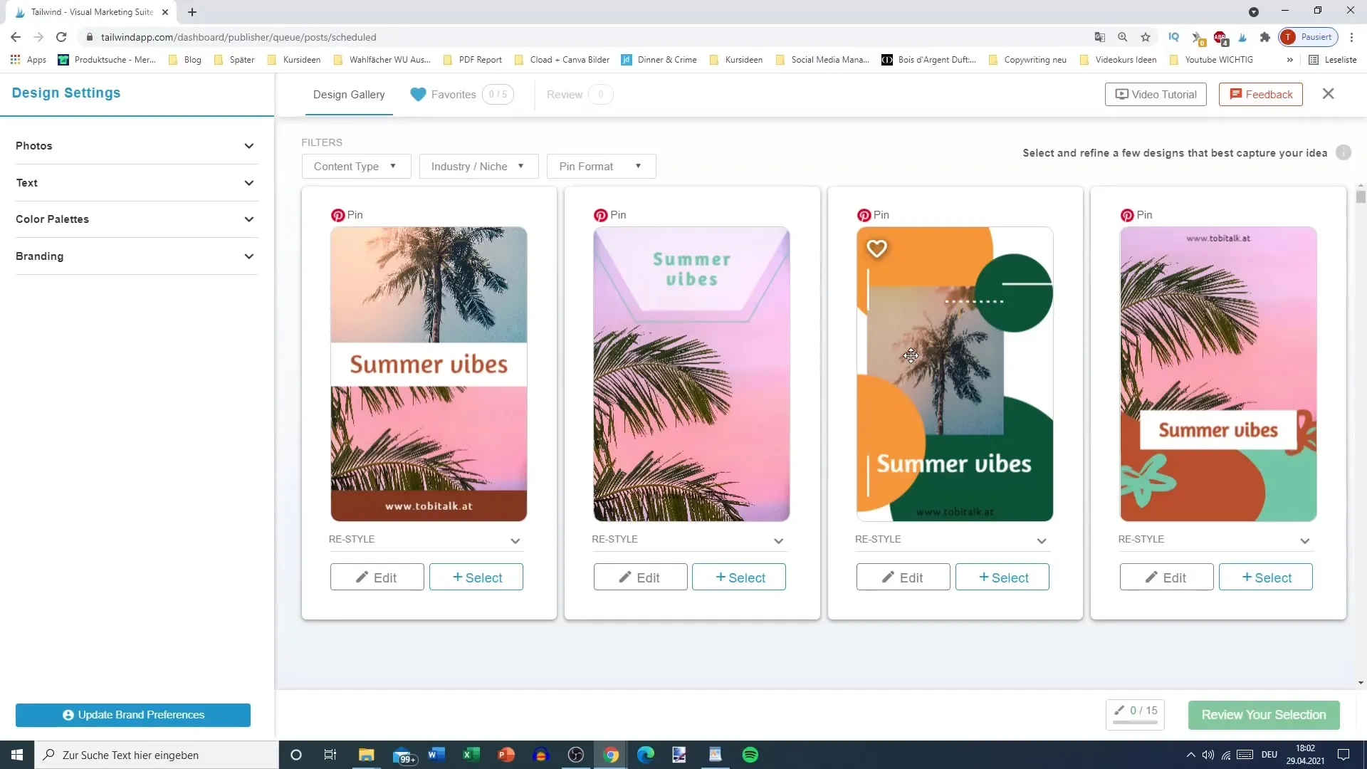 Vytváření grafiky pro Pinterest snadno s pomocí aplikace Tailwind