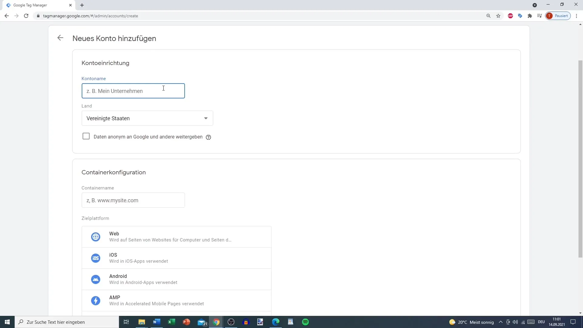 Crear y configurar una cuenta de Google Tag Manager