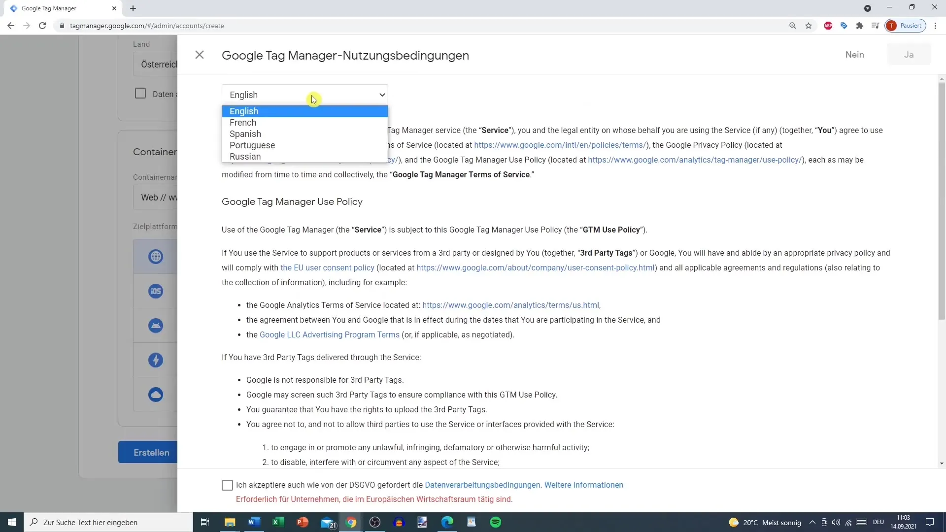 Crear y configurar una cuenta de Google Tag Manager