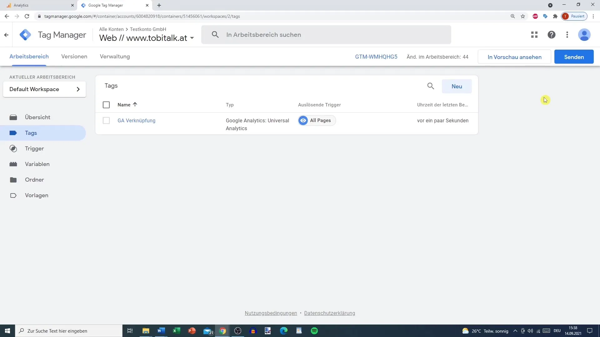 Google Tag Manager tilsluttes til Google Analytics