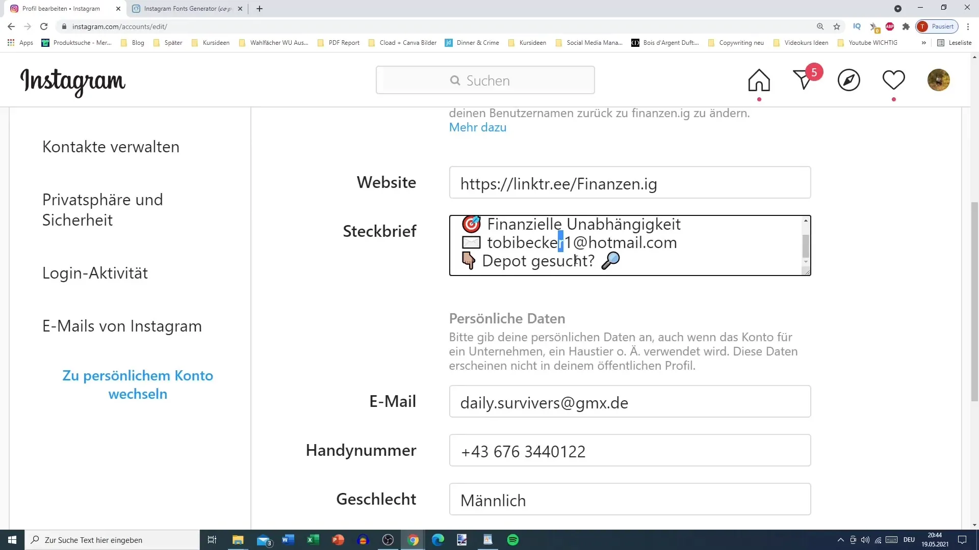 Polices spéciales pour la description de profil Instagram