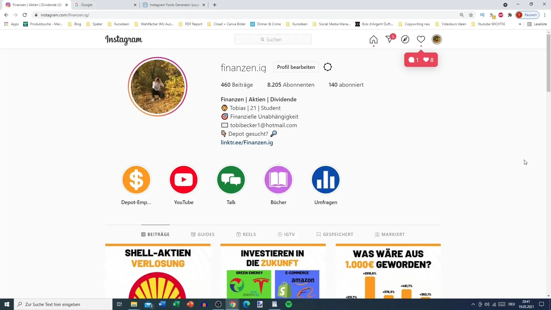 Polices spéciales pour la description du profil Instagram